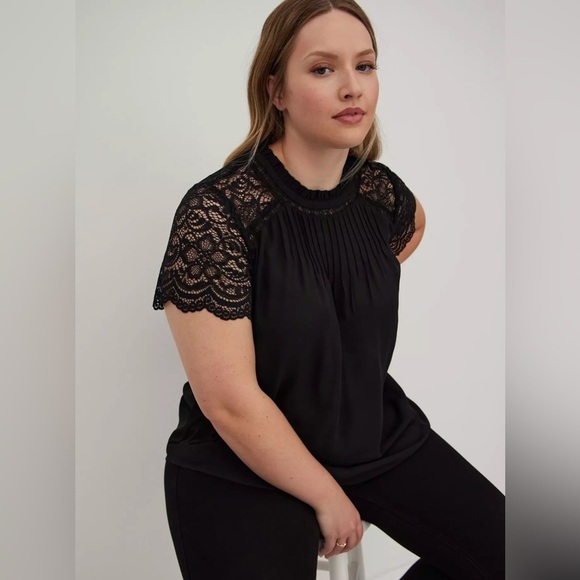 NWT Torrid Black Georgette Lace Trim Blouse Gothic Victorian Plus Size 4X/26W - Picture 4 of 11